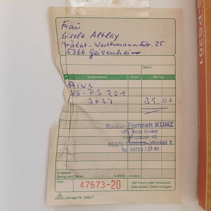 Aiwa HS-PS201 – walkman z końca lat 90 rachunek zakupu