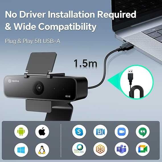 Kamera Internetowa do Komputera 4K Ultra HD Newline N USB z Mikrofonem