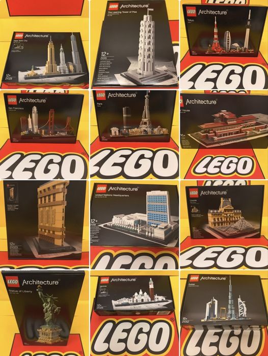LEGO Architecture 21002/21010/21015/21018/21023/21024/21026/21028/21029/21042/21043/21044/21051/21052/21057/21058/21060/21061 Novos e Selados