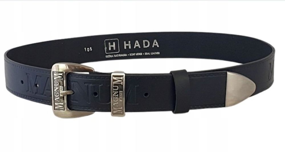 Pasek męski czarny skórzany  do spodni Magnum Jeans