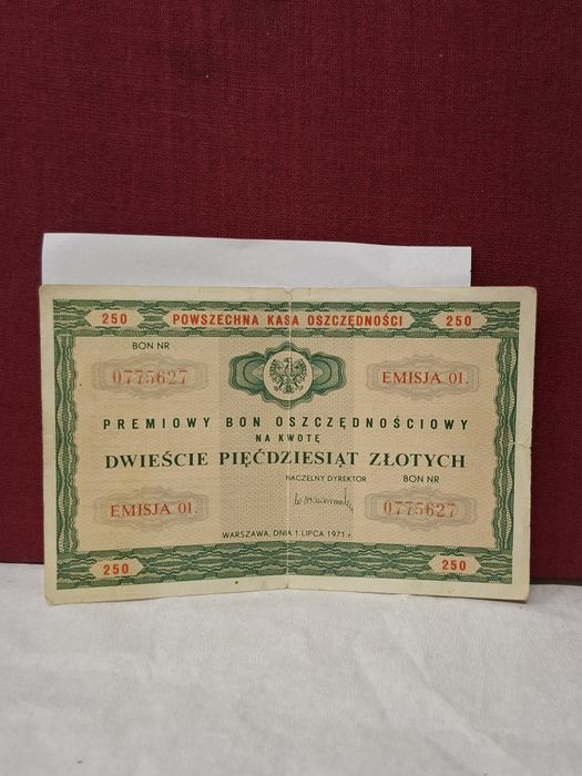 Premiowy Bon Oszczędnościowy 250zł z 1971r