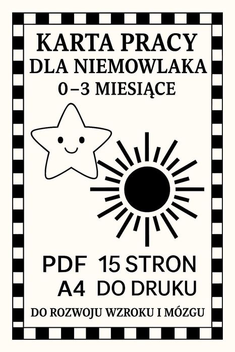 Karty pracy kontrastowe dla niemowlaka niemowląt PDF do druku