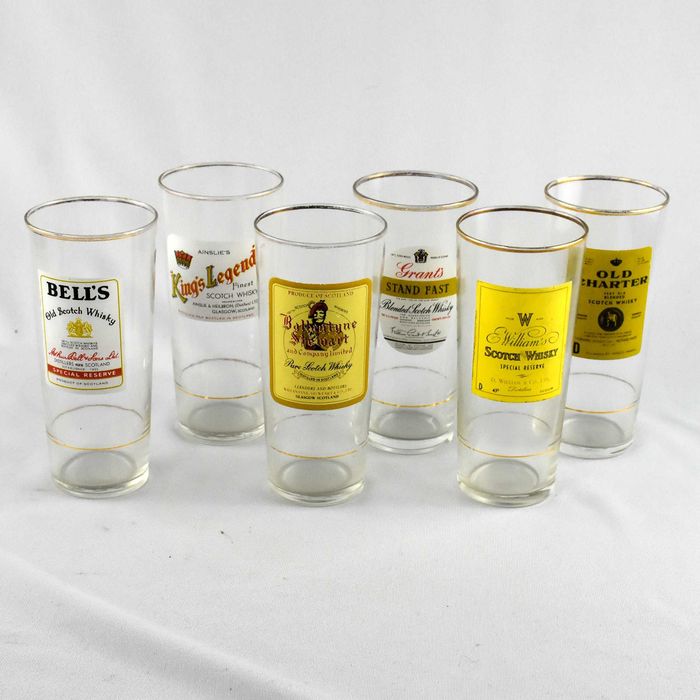 Conjunto de 6 copos de Vidro com publicidade a whisky