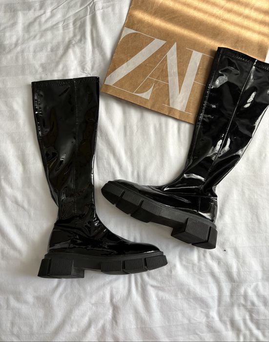 лаковані чоботи ботфорти zara зара