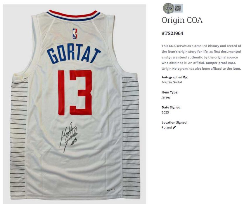 Marcin Gortat NBA Los Angeles Clippers koszulka z autografem + certyf.