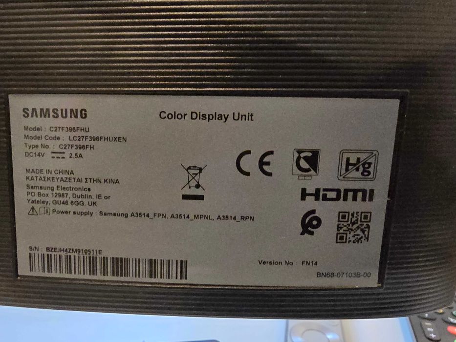 Monitor Samsung C27F396FHU 27 cali uszkodzony