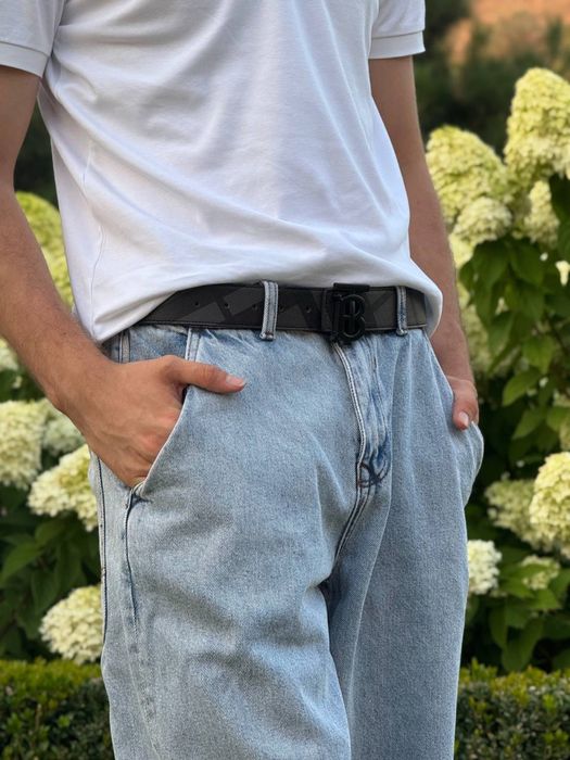 Ремінь Burberry чоловічий пасок шкіряний Барбері чорний ремень Барбери