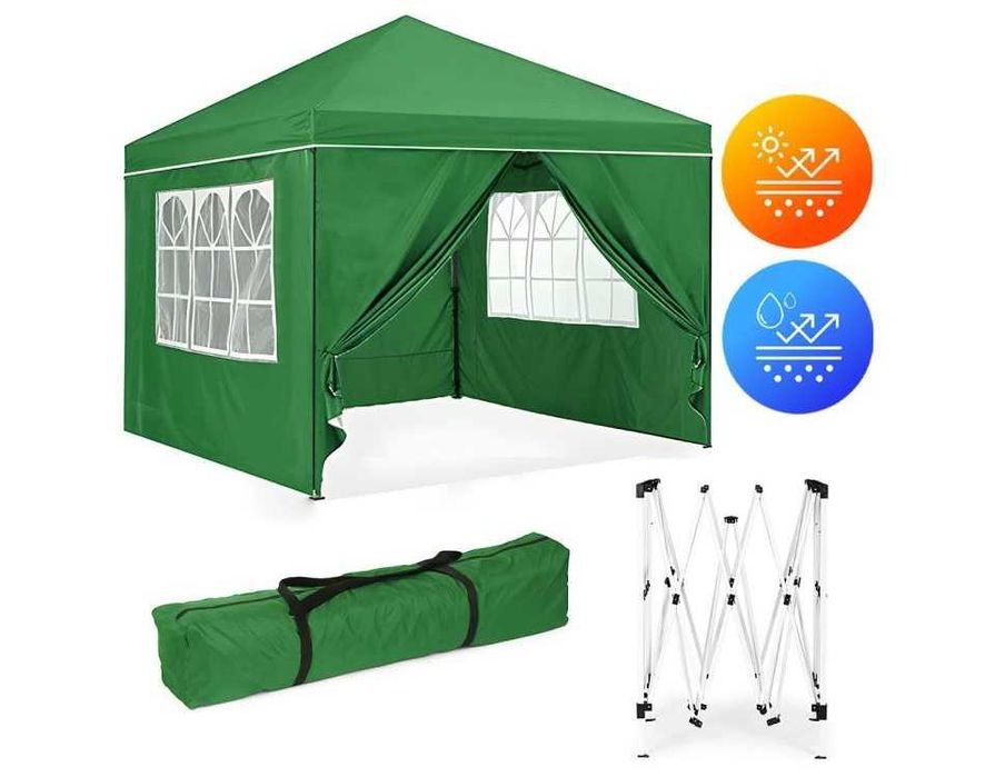 PAWILON Handlowy Ogrodowy lekki 3x3m +4 ścianki Zielony - AUTOMATYCZNY