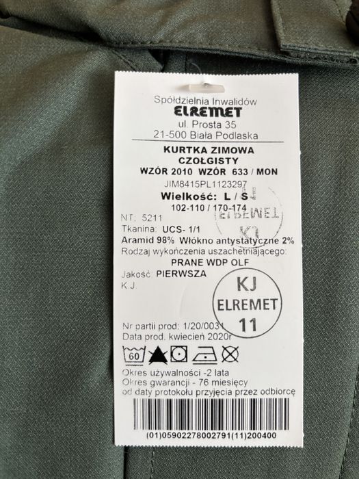 Kurtka zimowa czołgisty