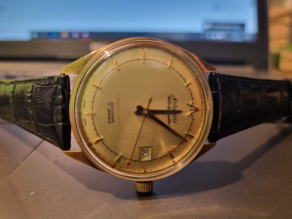 Atlantic Wordmaster Złocony 17jewels 3413 . Ładnie zachowany