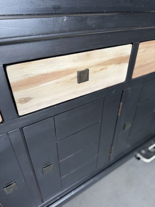 CZARNY Kredens kolonialny witryna drewniany HENDERS LOFT