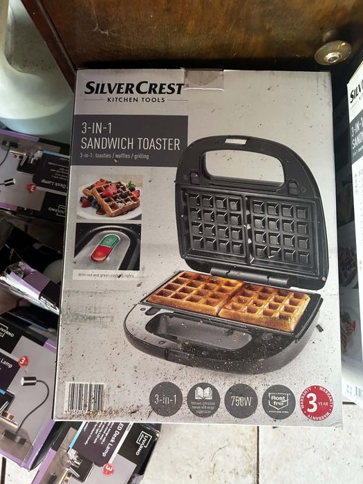 Silvercrest 3-In-1 Sandwich Toaster Waffle Maker & Grill Maker Non-Stick Black