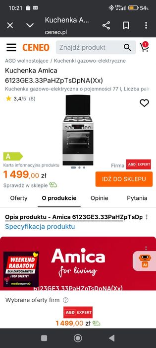 Kuchenka Amica 6123GE3
