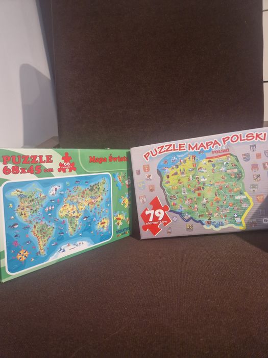 2 zestawy puzzli Mapa Świata i Mapa Polski