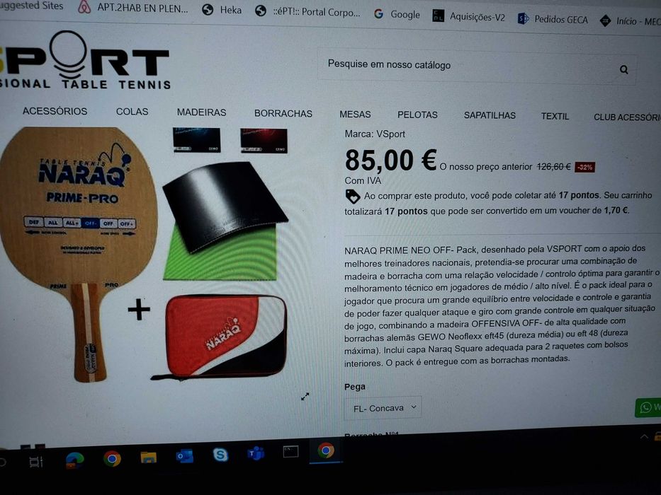 Raquete ténis de mesa