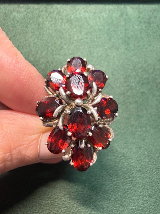 Pierścionek | Granat | Srebro 925 | Stan b. db. | Biżuteria Vintage