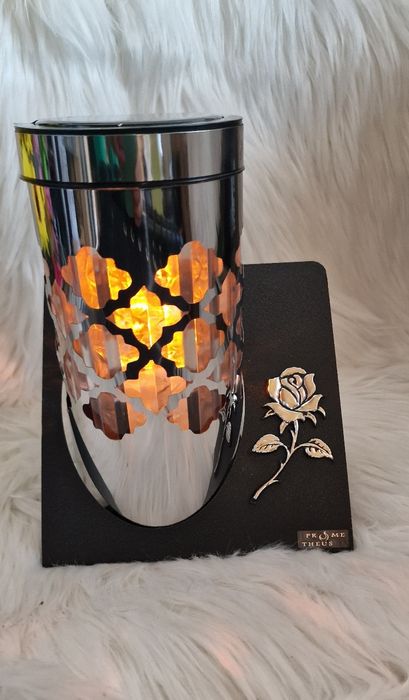 Metalowy nowoczesny duży znicz solarny - okrągła, efekt płomienia Róża