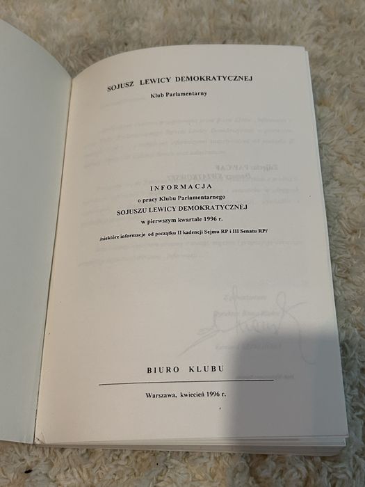 Sojusz Lewicy Demokratycznej Klub Parlamentarny 1996 Informacja SLD