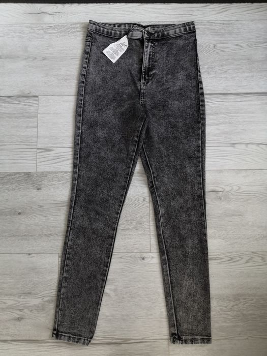 Denim co elastyczne szare spodnie jeansy dżinsy wysoki stan.