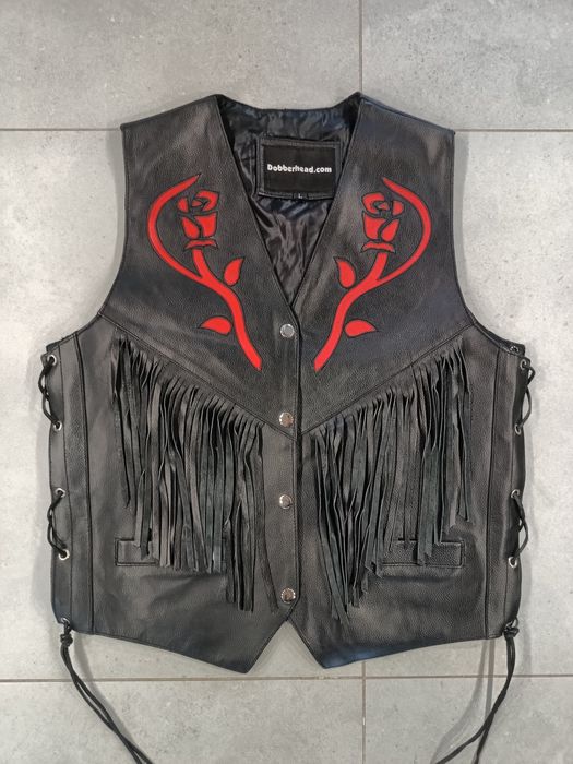 Skórzana kamizelka męska Dobberhead roz. L z frędzlami sznurowana