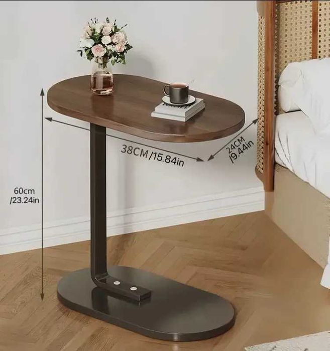 Журнальний приставний столик овальний 39×28×56 см, дерево+металл