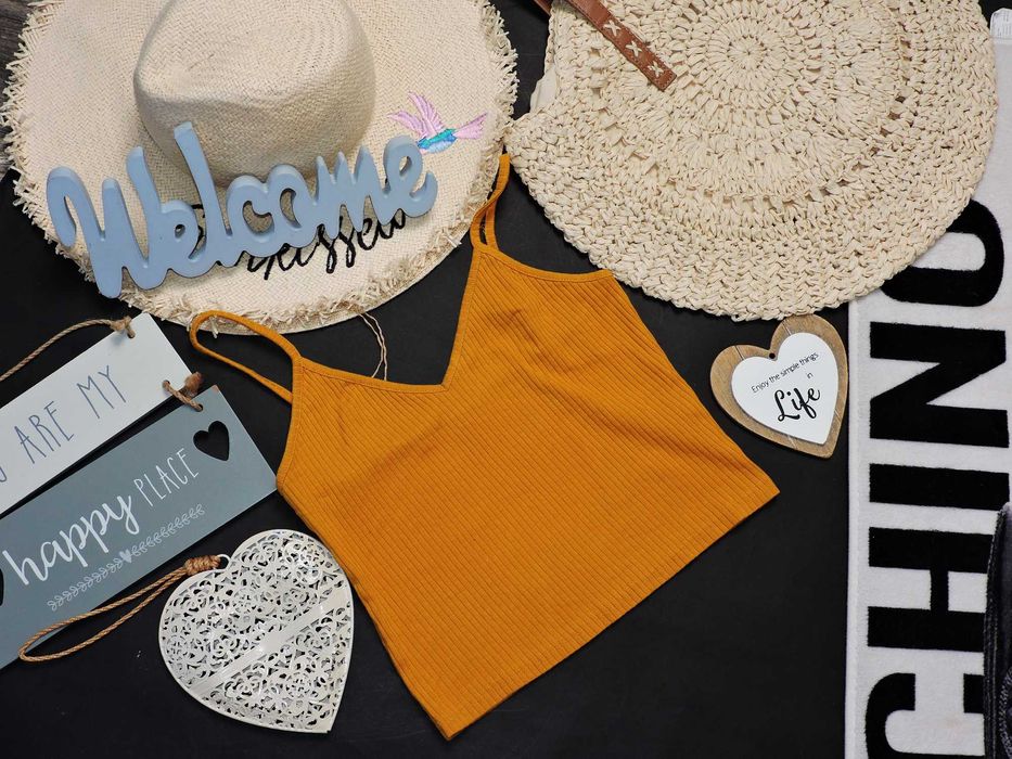 Topshop miodowy crop top prążek 40
