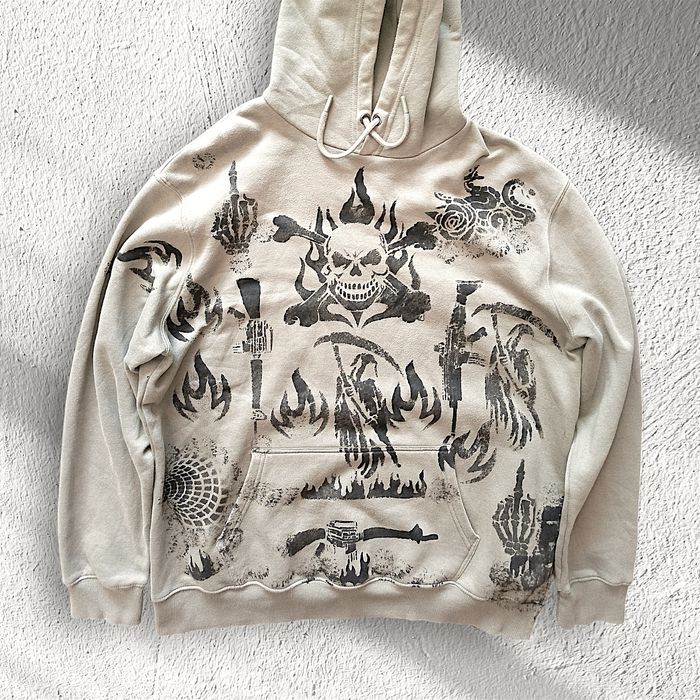 Hoodie boxy print 3d grafitti death metal flame streetwear