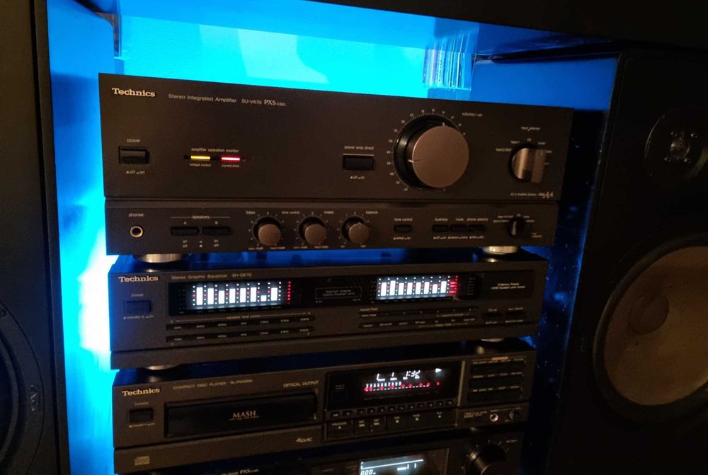 Wieża Technics z kolumnami GLE100 2 piloty komplet kabli rca +