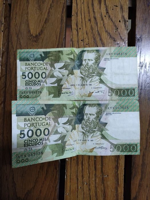 5000 Escudos Banknote, Series 2A, 1989, Featuring Antero de Quental