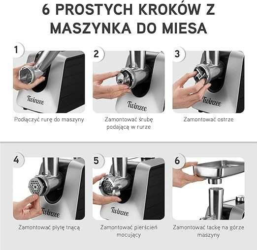 Elektryczna maszynka do mięsa z nadziewarką do kiełbasy, czarna