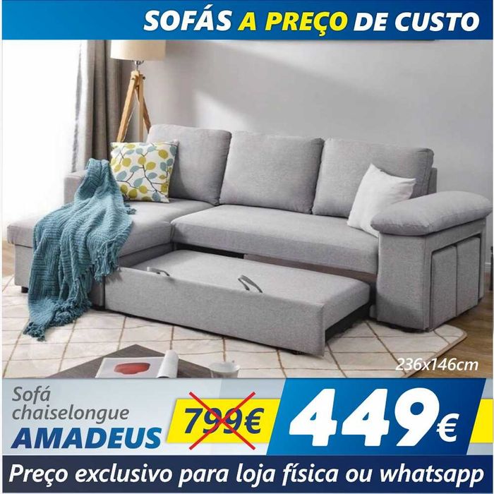 Sofá Chaise Long Reversível c/ Cama Amadeus (236x146cm) Torres Vedras