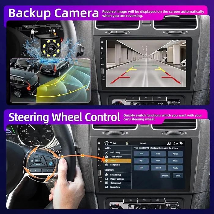 9-дюймова 1-DIN стереосистема, бездротовий CarPlay та Android Auto, Mirror Link, FM/RDS радіо, Bluetooth, керування на кермі, камеразаднього виду