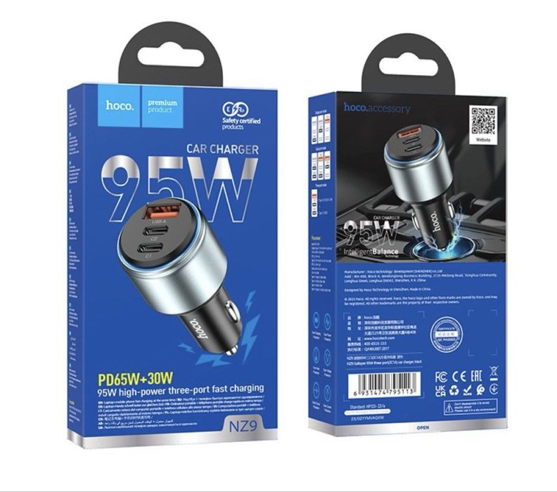 Мощное Авто Зарядное 95W Hoco NZ9 USB + 2Type-C для ноутбука/телефона