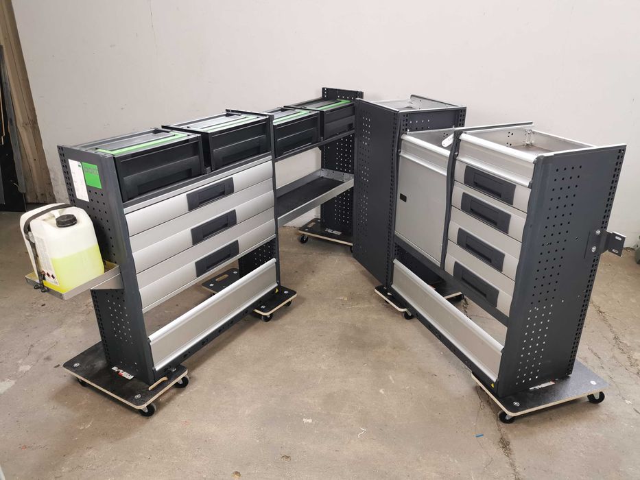 Regały szafki półki do busa zabudowa serwisowa warsztatowa ZESTAW BOTT