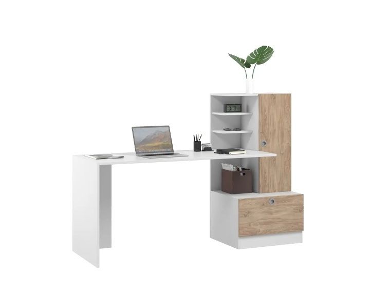 Письмовий стіл Крістер Білий/Дуб Канзас (C-201) 150x50x120 правий