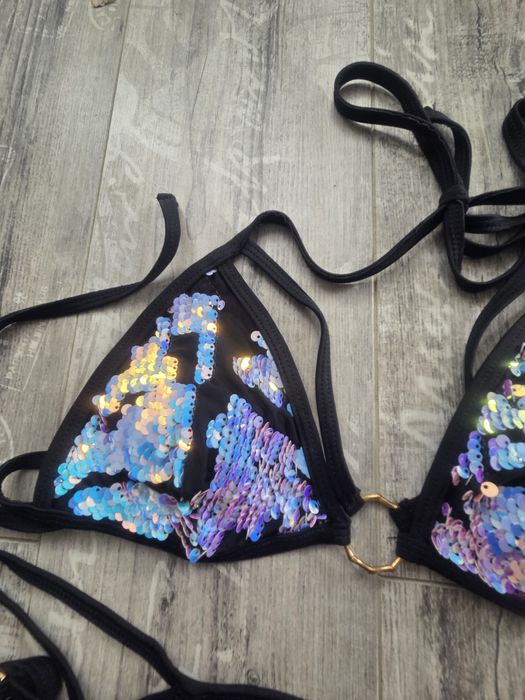 Piękny strój kąpielowy bikini z cekinami w stylu glamour  XS