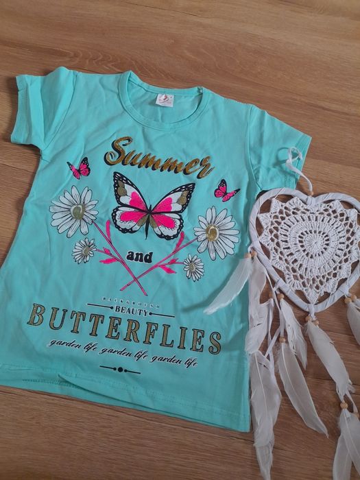 Bluzka koszulka turkusowa krótki rękaw 116 t-shirt