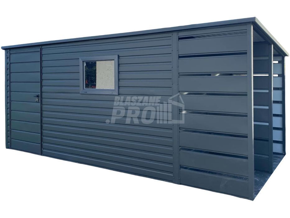 Schowek Domek ogrodowy 3,8x2,5m  wiata 1,2m Antracyt spad w tył GP459