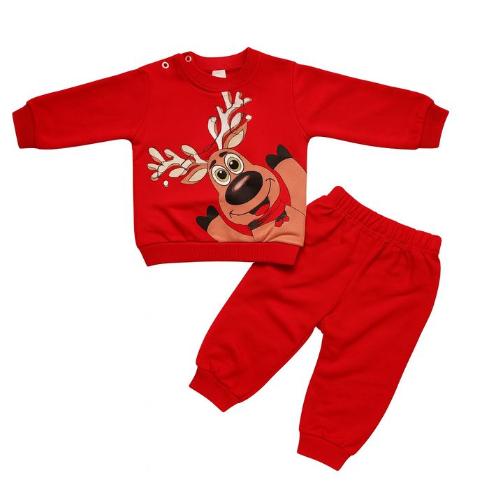 Dres niemowlęcy świąteczny RENIFER czerwony bluza spodnie bawełna 80