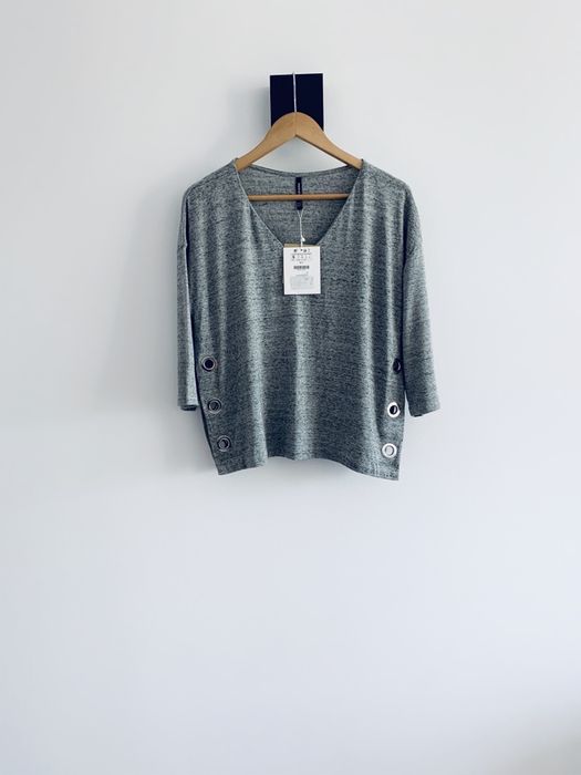 Sweter bluzka longsleeve szary melanż basic oversize Stradivarius