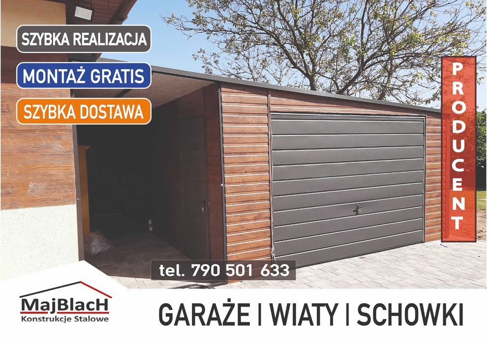 Garaż Blaszany dołączony do ściany - Zadaszenie - Garaże– Maj-Blach