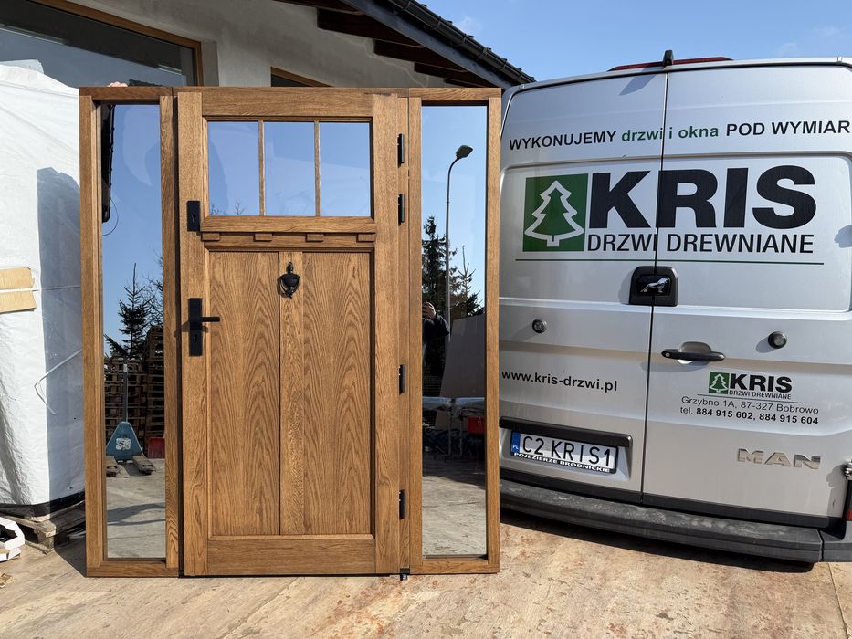 Drzwi zewnętrzne drewniane OD RĘKI z doświetlami Amerykańskie C.PL