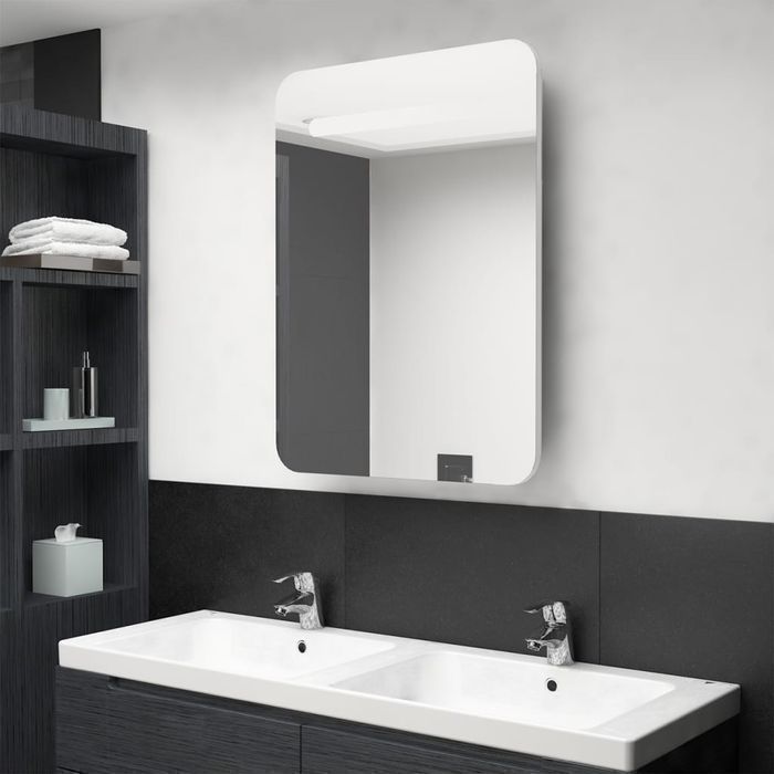 Vidaxl Szafka Łazienkowa Z Lustrem I Led, Biel Z Połyskiem 60X11X80 Cm