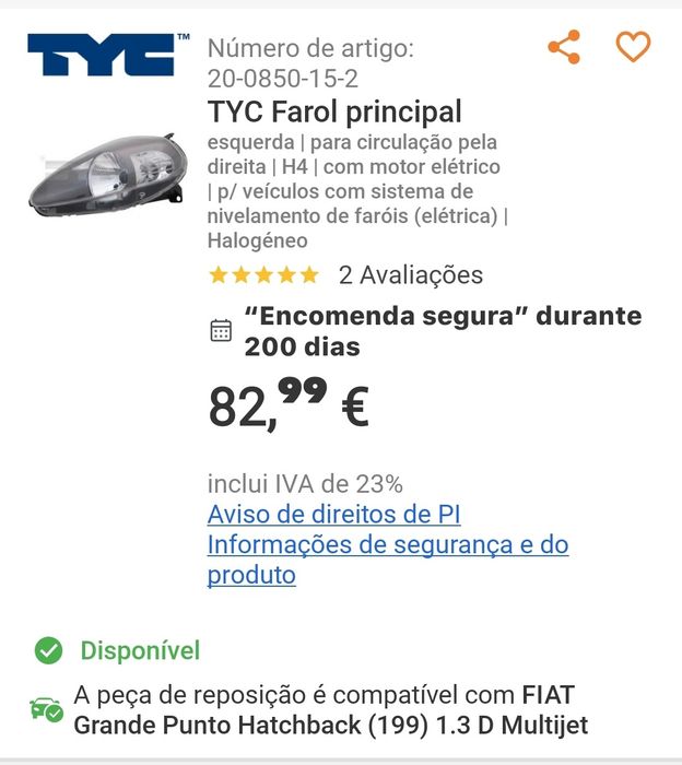 Faróis Esq/dir Fiat grande Punto (199)