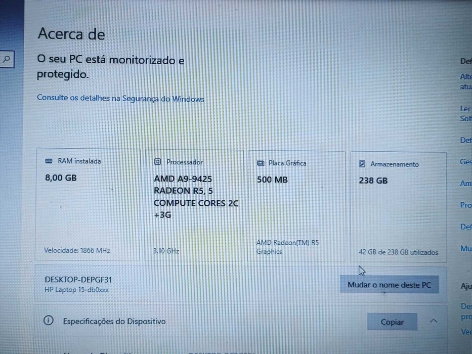 HP 15", AMD Ryzen 5 a funcionar
