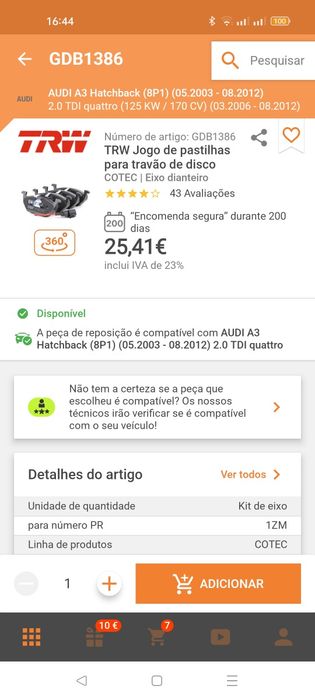 Pastilhas TRW GDB1386