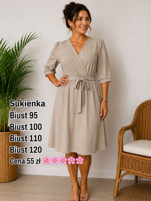 Beżowa sukienka biust 100