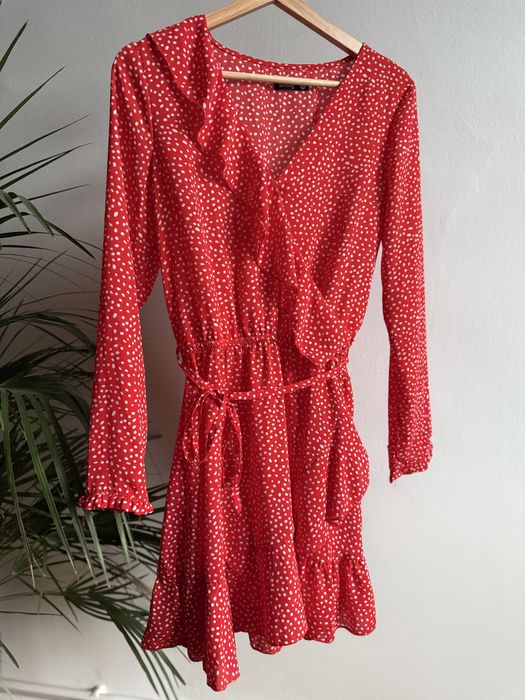 Sukienka krótka czerwona w kropki białe SinSay S zwiewna letnia