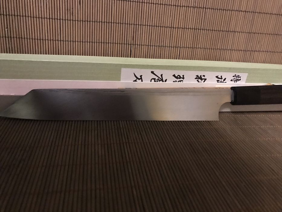 Японский кухоний ніж Кірітсуке Hideo (ручна ковка) дамаск shirogami 1
