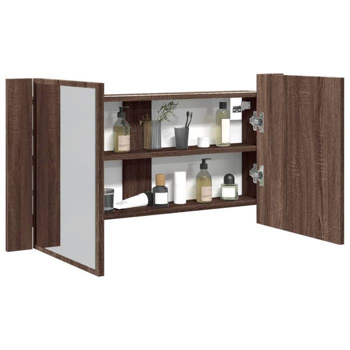 Vidaxl Szafka Łazienkowa Z Lustrem I Led, Brązowy Dąb, 90X12X45, Akryl